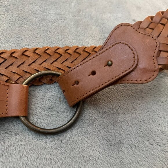 Gap Brown Thick Wide Leather Woven Braided Belt Women's MEDIUM - Picture 3 of 5